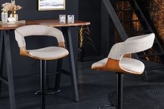 Retro Barhocker MANHATTAN beige Strukturstoff Eschenholz drehbar höhenverstellbar