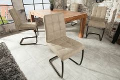 Design Freischwinger Stuhl MODENA vintage beige Microfaser mit Ziersteppung