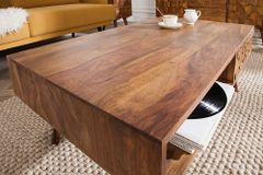 Massivholz Couchtisch MYSTIC LIVING 100cm braun Sheesham stone finish mit Stauraum