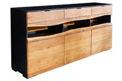 Massivholz Sideboard GRAND ACACIA 180cm braun Akazie mit LED-Beleuchtung Baumkante