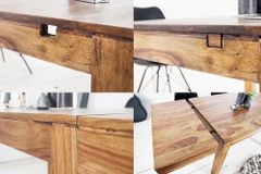 Massiver Holz Esstisch PURE 120-200cm braun Sheesham stone finish mit Ansteckplatten