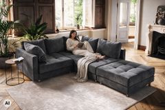 Hocker KENT 100cm grau Samt Taschenfederkern silberne Füße Sitzhocker Fußhocker