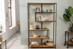 Industrial Bücherregal SLIM LINE 185x114cm Wildeiche schwarz sechs Regalböden