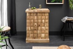Handgearbeiteter Barschrank MOSAICO 130cm Akazie Massivholz 3D Effekt