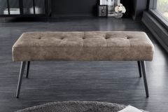Design Sitzbank BOUTIQUE 100cm antik taupe Microfaser schwarze Metallbeine Polsterbank
