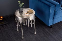 Extravaganter Beistelltisch LIQUID LINE 50cm silber Tropfen-Design Metall Aluminium rund