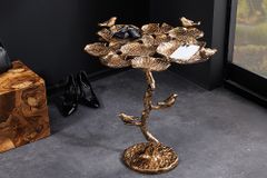 In- und Outdoor Beistelltisch BIRDS 65cm messing antik Blatt-Design wetterfest Vogel-Skulptur