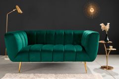 Design 2-Sitzer Sofa NOBLESSE 165cm smaragdgrün Samt Federkern goldene Metallfüße