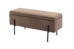 Truhenbank LOFT 100cm antik taupe Microfaser Sitzbank mit Stauraum Metall schwarz