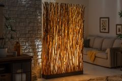 Handgefertigte Stehlampe NATURAL PARAVENT 180cm Longan-Holz Raumtrenner