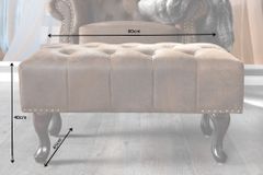 Chesterfield Fußhocker 80cm antik braun mit Knopfheftung und Nietenbesatz
