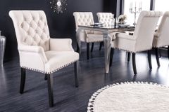 Design Stuhl CASTLE beige schwarz Strukturstoff Armlehnen Holzfüße