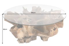 Runder Couchtisch ROOT 100cm natur Teak Massivholz aus Wurzelholz mit Glasplatte