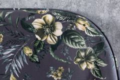 Design Bank PRÊT-À-PORTER grau Samt florales Muster und goldene Fußkappen