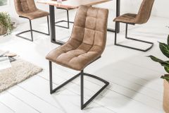 Design Freischwinger Stuhl MIAMI taupe antik Microfaser Metallgestell matt schwarz