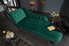 Design Récamière CHESTERFIELD 170cm smaragdgrün Samt Knopfheftung Nietenbesatz