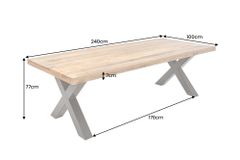 Massiver Esstisch IRON CRAFT 240cm natur Mangoholz Industrial Design X-Gestell schwarz Metall