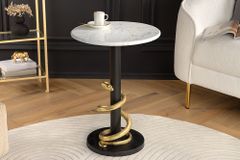 Runder Beistelltisch WILDLIFE SNAKE 55cm weiß Marmor gold schwarz Schlange Skulptur