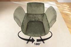 Drehbarer Retro Stuhl UNIQUE grün Chenille schwarze Metallbeine mit Armlehne