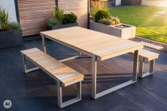 Wetterfester Gartentisch TAMPA LOUNGE 160cm greige natur Aluminium Metall Holz-Design Outdoor