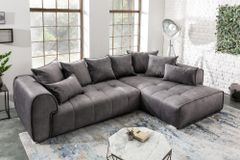 Modernes XXL Ecksofa CLAN 320cm anthrazit Samt Bigsofa inkl. Kissen