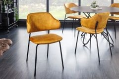Design Stuhl VOGUE senfgelb Samt schwarze Metallbeine