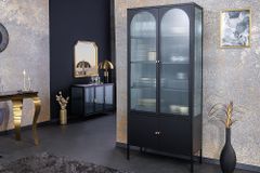 Moderne Vitrine PARIS 180cm schwarz gold Riffelglas Metall Highboard Schrank