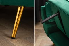 Retro Schlafsofa BOUTIQUE 215cm smaragdgrün Samt 3-Sitzer mit goldenen Füßen