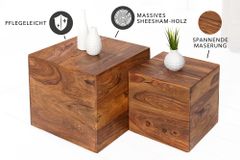 2er Set Beistelltische Würfel MAKASSAR 40cm braun Sheesham Massivholz stone finish