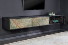 Massivholz TV Lowboard MOUNTAIN SOUL 200cm echter Naturstein Akazie schwarz hängend / stehend