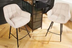 Drehbarer Barhocker PAPILLON champagner beige Barstuhl mit Lehne schwarze Metallbeine