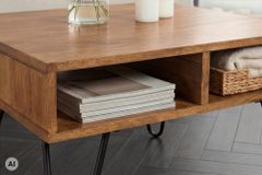 Massiver Couchtisch SCORPION 60cm braun honey finish Mangoholz mit Hairpin Legs