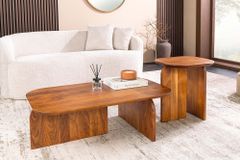 2er Set Couchtische GATSBY 100cm braun Akazienholz organische Form Beistelltisch