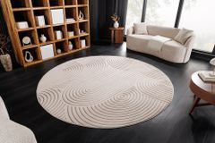 Runder 3D strukturierter Kurzflor Teppich ART DECO 230cm beige creme Hoch-Tief-Effekt