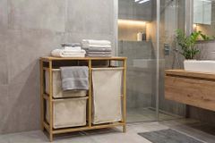 Massivholz Wäschekorb LAGOON SPA 70cm natur beige Bambus drei Wäschebeutel waschbar