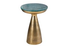 Handgearbeiteter Beistelltisch ELEMENTS 60cm gold grün Marmor rund