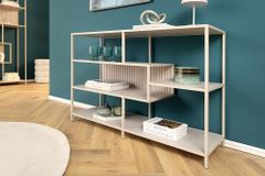 Modernes Bücherregal SLIM LINE 115cm champagner beige Metallgestell fünf Regalböden