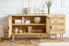 Design Sideboard VIENNA 155cm Wiener Geflecht Rattan Kommode mit Schubladen