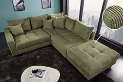 Modernes Ecksofa KENT 220cm grün Cord inkl. Hocker Federkern L-Form Wohnlandschaft