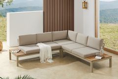 Große Garten Sitzgruppe MIAMI LOUNGE 240cm champagner greige Aluminium wetterfest Outdoor inkl. Kissen