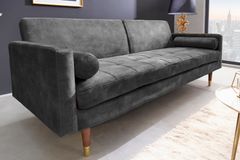 Modernes Schlafsofa COUTURE 200cm grau Microvelours 3-Sitzer Couch mit Schlaffunktion