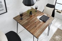 Massivholz Esstisch SCORPION 70cm vintage braun Akazie schwarze Metallbeine Hairpin Legs