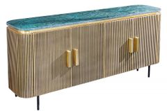 Design Sideboard VENEZIANO 160cm messing grün Marmorplatte Mangoholz Retro