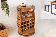Vintage Weinregal BODEGA 90cm natur Mangoholz Barschrank Fass für 15 Flaschen