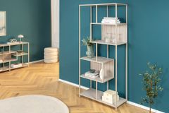 Modernes Bücherregal SLIM LINE 185cm champagner beige Metallgestell sechs Regalböden