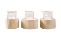 Elegantes 3er Set Windlicht LIMOTION Teakholz Outdoor Teelicht Kerzenhalter