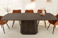 Design Esstisch GRAND 200cm dunkelbraun Mangoholz Bootsform mit Sockel