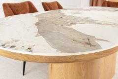 Ovaler Esstisch UNIQUE 200cm weiß natur Keramik Eiche Säulenfuß
