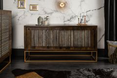 Massives Sideboard ONYX 160cm dunkelbraun gold Mangoholz Edelstein Achat Schiebetüren