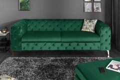 Chesterfield 3-Sitzer Sofa MODERN BAROCK 235cm smaragdgrün Samt Federkern gold Metallfüße